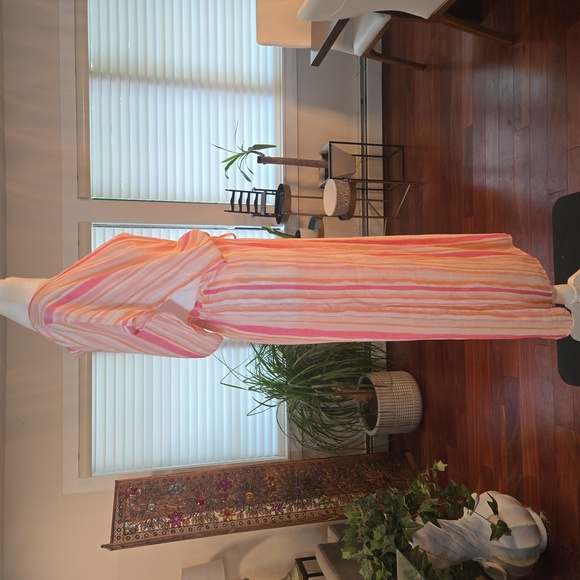 NWT Striped Beach Swim Maxi Dress Cover Up Pink Orange White XXL - Picture 4 of 11